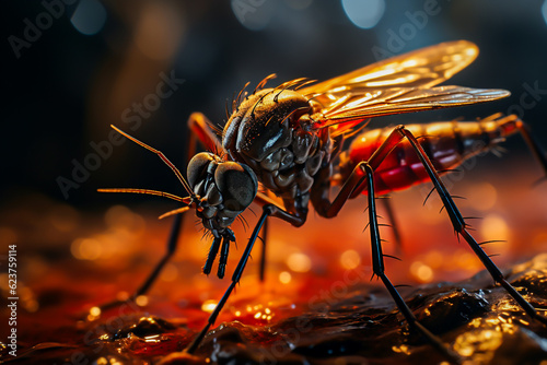 macro shot of a common mosquito with virus infection, generative ai. Malaria or dengue disease © Sheila