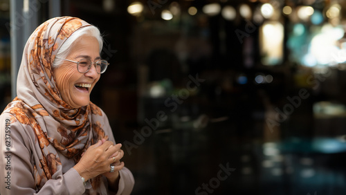 Ältere arabische Frau Gesicht mit einem hijab hidschäb unhüllt porträt, ai generativ