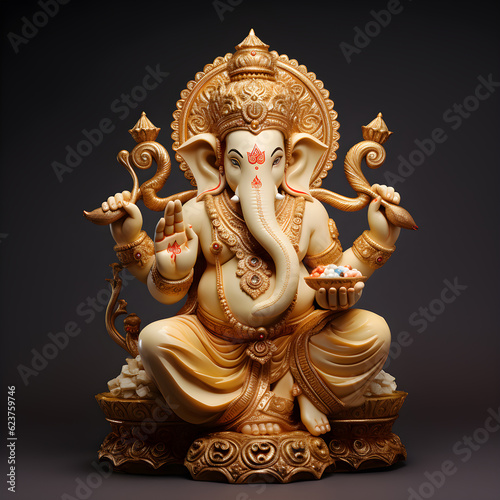 Hindu god Ganesh, Ganesh statue, God of New Beginnings, Wisdom and Luck, Remover of Obstacles, Supreme God, Ganapatya, generative AI illustration