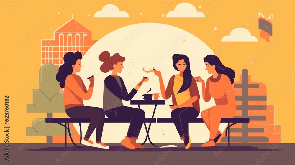 Friends Happy Together Flat Illustration Friends Happy Together Flat Illustration