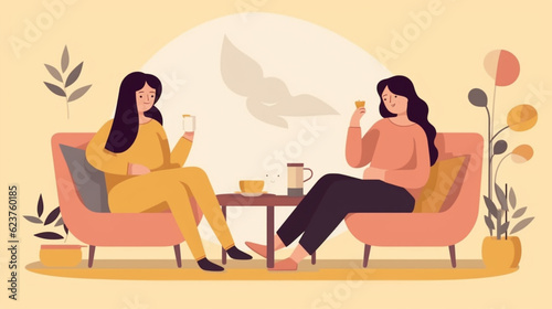 Friends Happy Together Flat Illustration