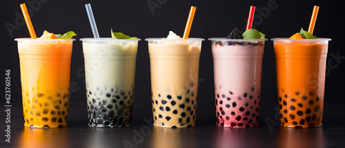 Assortment of fresh boba on black background
