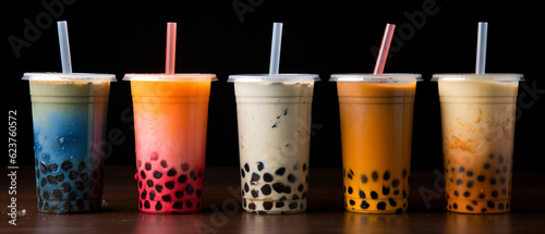 Assortment of fresh boba on black background
