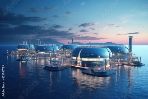 Futuristic power plant of the future in the ocean, water energy