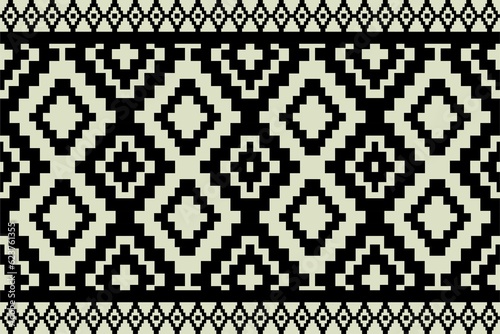 Ethnic monochrome color, black and off white seamless pattern. Native ornament embroidery art style. photo