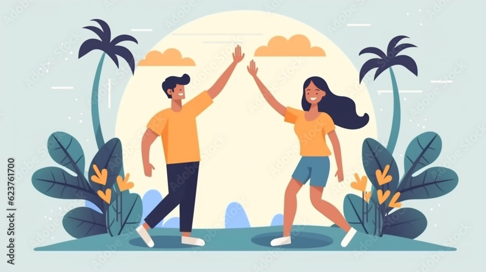 Two Friends Giving High Five Flat Design