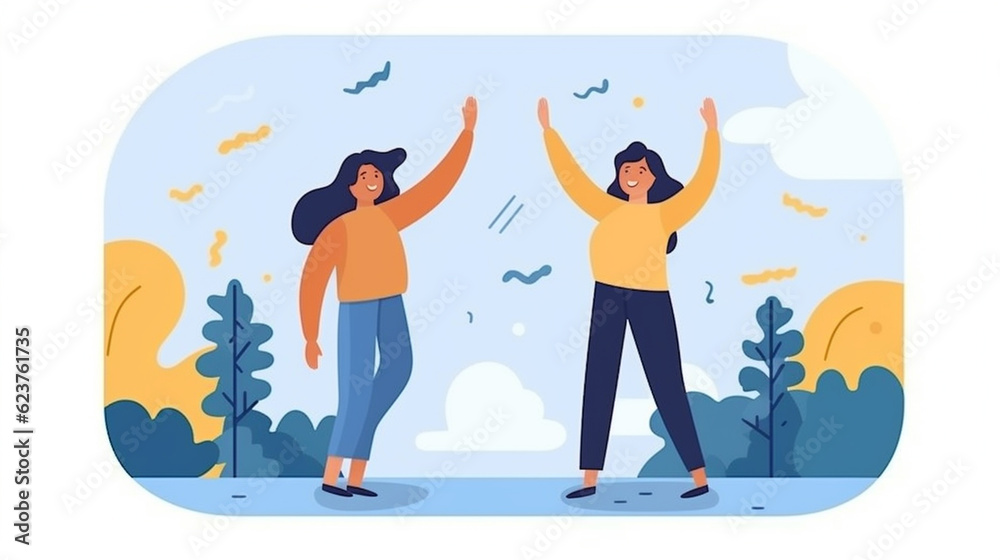 Two Friends Giving High Five Flat Design Two Friends Giving High Five Flat Design