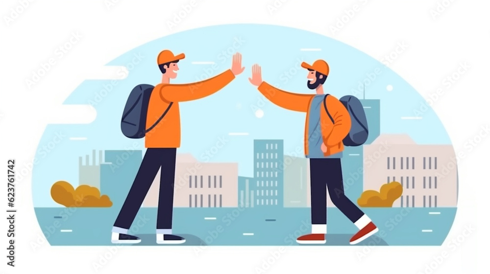 Two Friends Giving High Five Flat Design