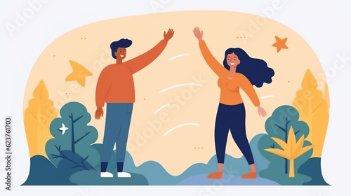 Two Friends Giving High Five Flat Design