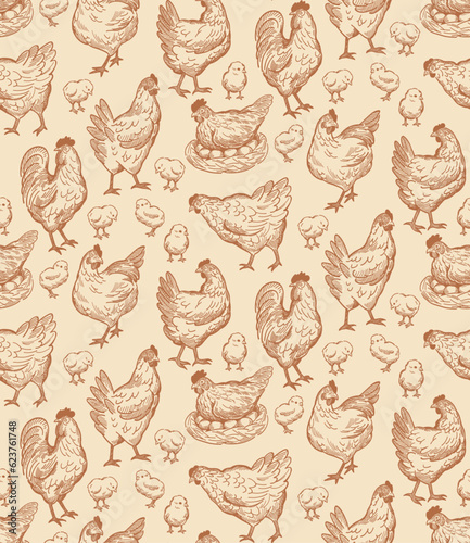 pattern of chickens vintage style