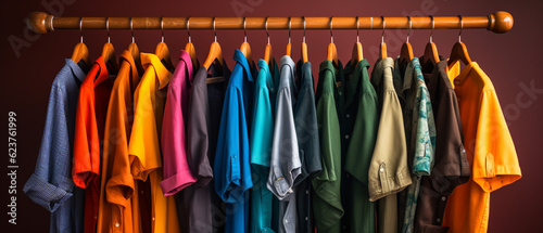 Various colorful clothes on hanger
