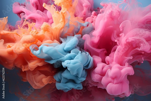 Wallpaper Mural Puffs of pink smoke in front of a blue background stock photo, in the style of b