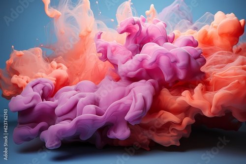 Puffs of pink smoke in front of a blue background stock photo  in the style of bold color blobs  resin  juxtaposed imagery  realistic hyper - detail