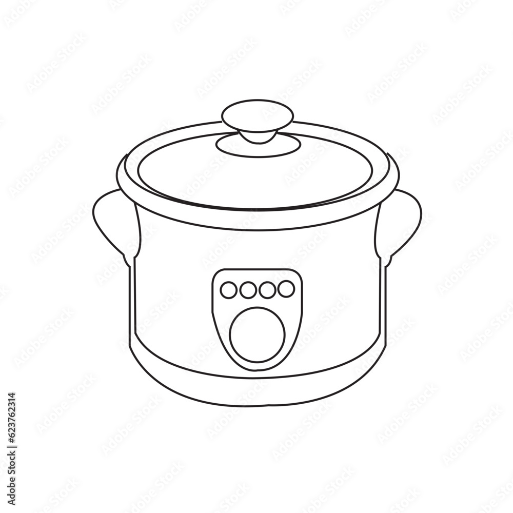 rice electric cooker oven vector.Electric rice cooker vector isolated.rice cooker outline, Hand