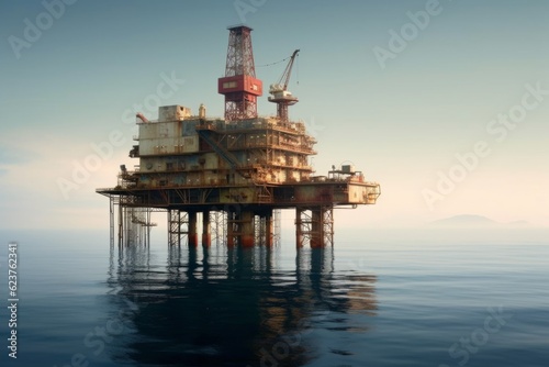 海上の石油採掘基地：AI作品  © fumoto-lab