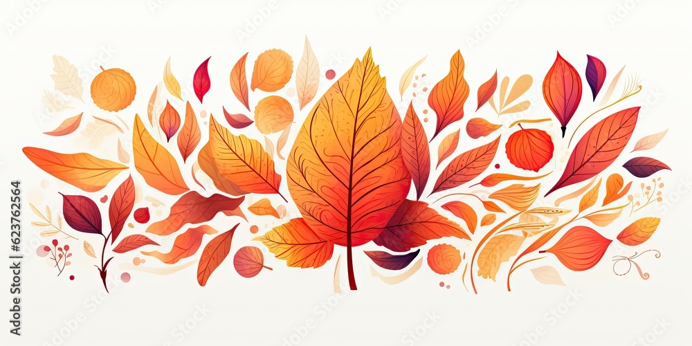  Composition of Autumn Leaves and Typography Isolated on a White Background - Embracing the Seasonal Transitions - Clean and Striking Aesthetic  Generative AI Digital Illustration
