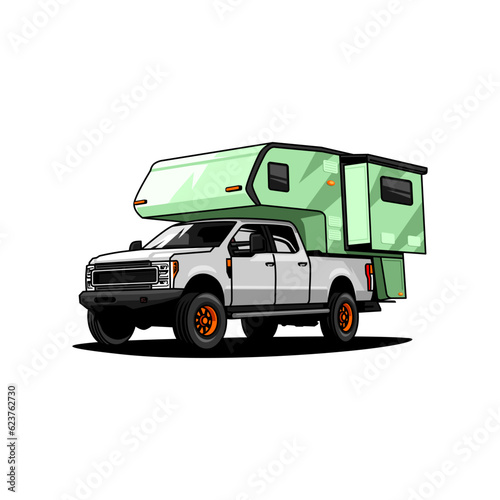 color full truck camper vector in white background. campervan design element. traveling car. vector illustration