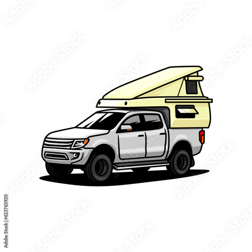 truck campervan vector in white background. campervan design element. traveling car. vector illustration