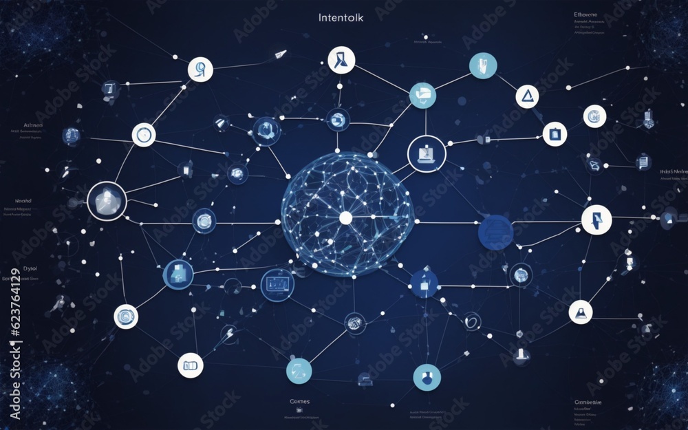 a network of social icons on a dark blue background, a digital rendering , digital art, immersed within a network, interconnected, digital nodes, generated ai