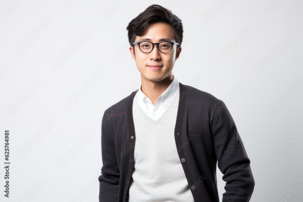 Young asian man wearing eyeglasses standing on white background. Young asian man wearing eyeglasses standing on white background.