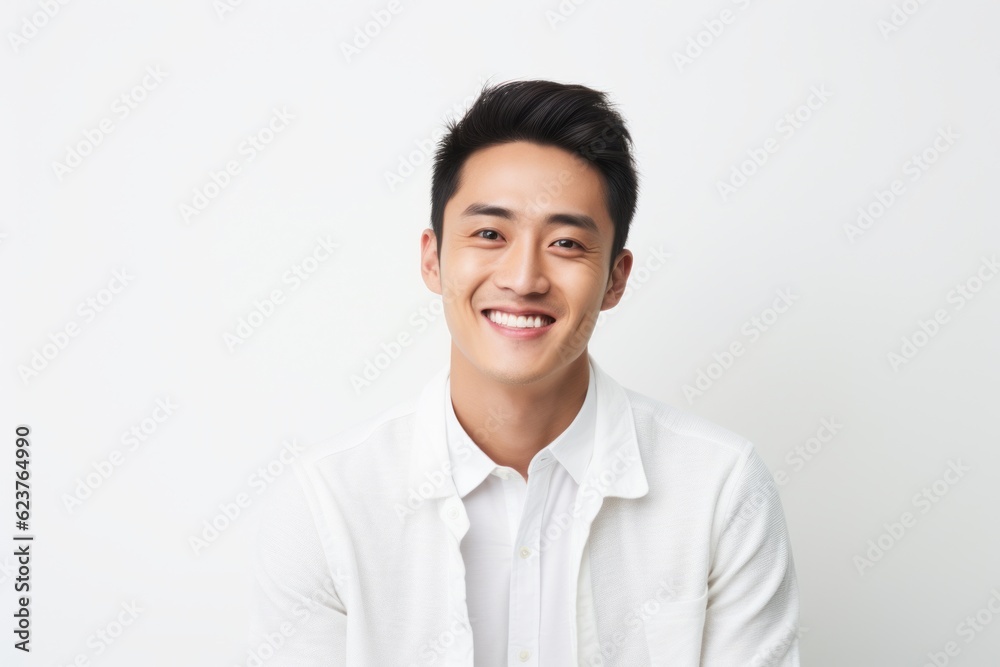 Young happy asian man smiling and looking at camera over white background Young happy asian man smiling and looking at camera over white background