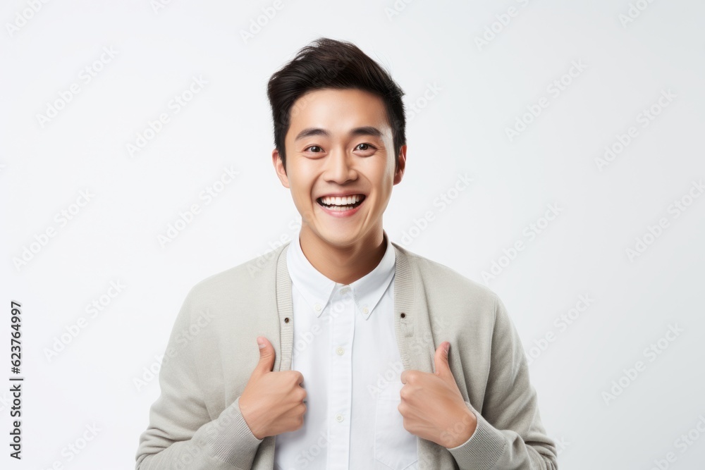 Portrait of a happy young asian man showing thumbs up gesture Portrait of a happy young asian man showing thumbs up gesture