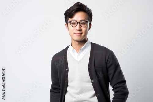 Young asian man wearing eyeglasses standing on white background. © Robert MEYNER