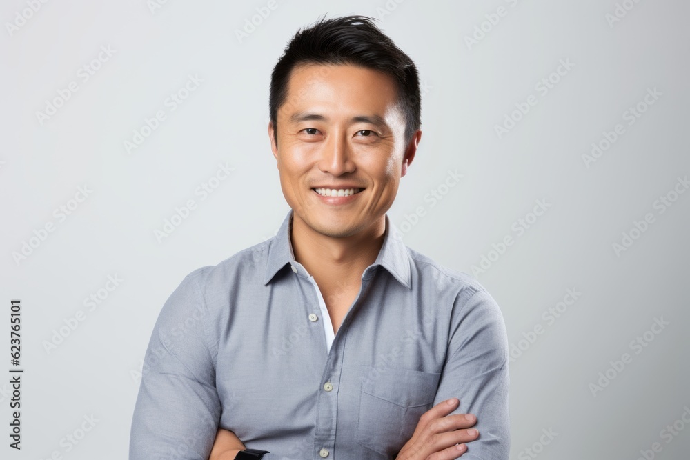 Portrait of a happy young asian man standing against white background Portrait of a happy young asian man standing against white background