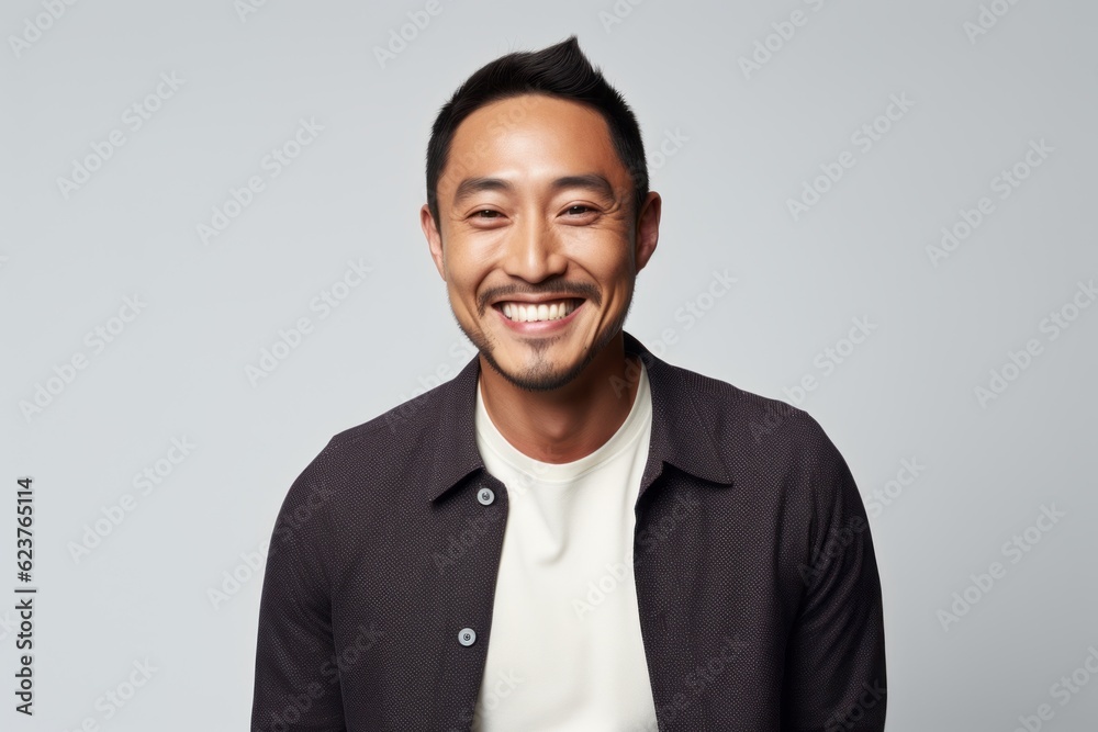 smiling asian man looking at camera over grey background, studio shot smiling asian man looking at camera over grey background, studio shot