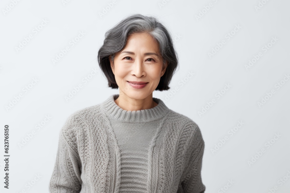 Portrait of a smiling senior asian woman standing against white background Portrait of a smiling senior asian woman standing against white background