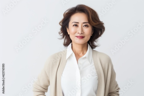 Portrait of a smiling businesswoman isolated on a white background.