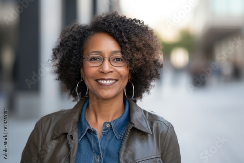 beautiful african american woman with afro hairstyle in the city