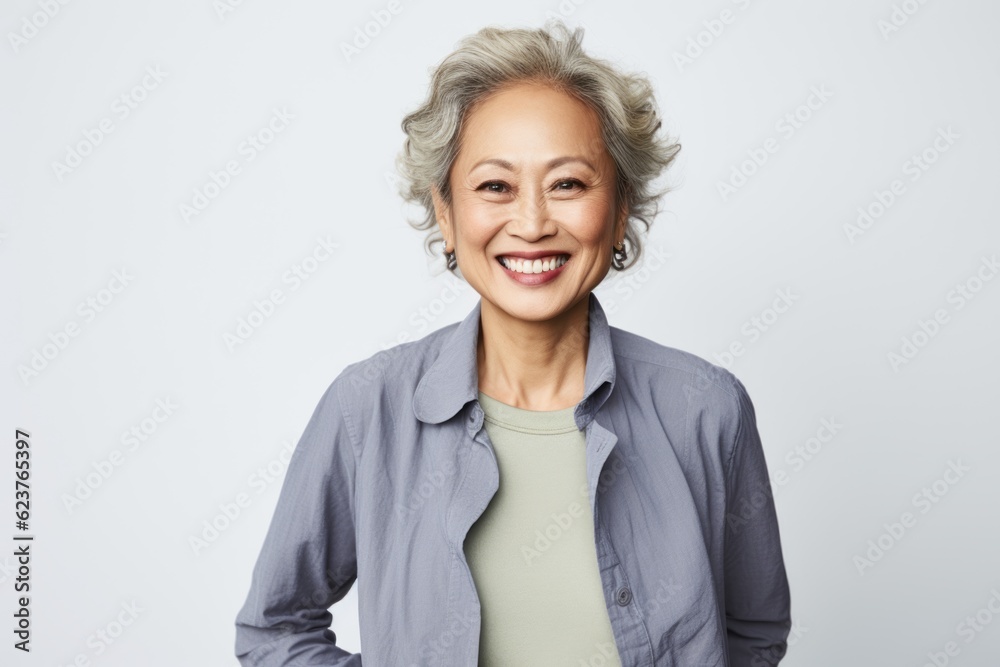 Portrait of a happy senior woman smiling at camera over gray background Portrait of a happy senior woman smiling at camera over gray background