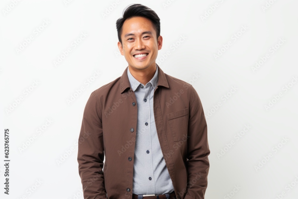 Portrait of a happy young asian man standing against white background Portrait of a happy young asian man standing against white background