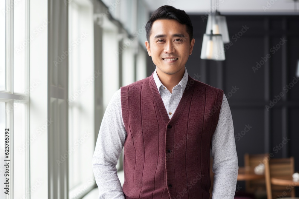 Portrait of handsome Asian businessman standing in office, looking at camera Portrait of handsome Asian businessman standing in office, looking at camera