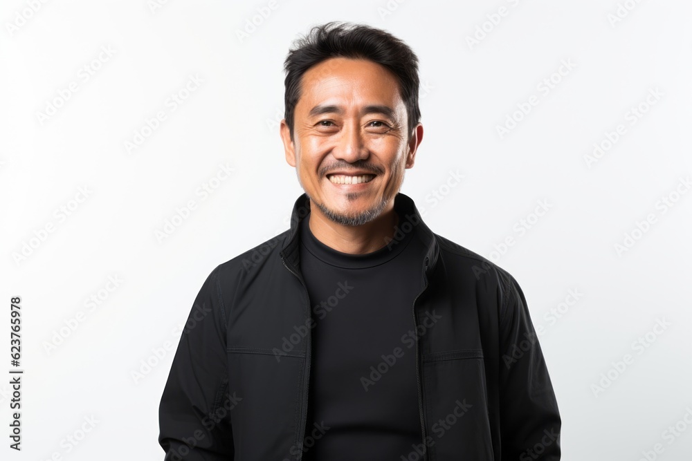 Portrait of a smiling asian man in black jacket on white background Portrait of a smiling asian man in black jacket on white background