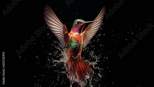 Seltener Kolibri Eisvogel fliegt über dem Wasser in Zeitlupe Zeitraffer Nahaufnahme, ai generativ © www.freund-foto.de