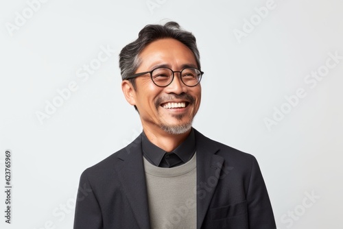 Portrait of a cheerful asian man in eyeglasses.