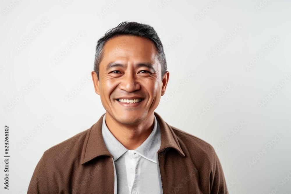 Portrait of a happy mature asian man smiling against white background Portrait of a happy mature asian man smiling against white background