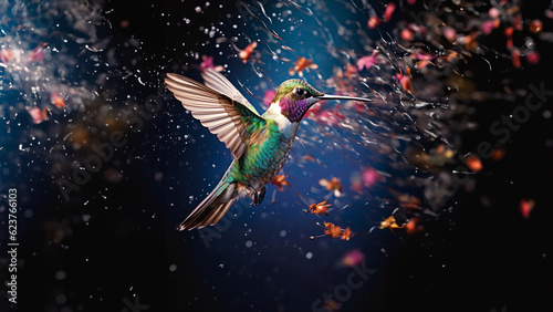 Seltener Kolibri Eisvogel fliegt über dem Wasser, Nahaufnahme in Zeitlupe Zeitraffer schönes Hintergrund Bild, ai generativ