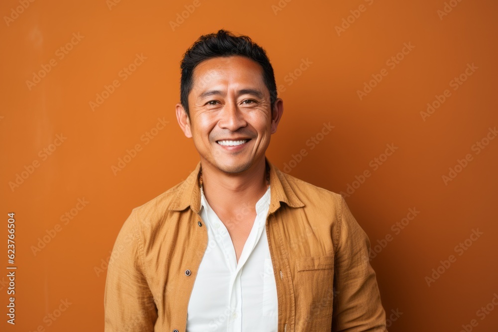 Portrait photography of a cheerful Indonesian man in his 40s wearing a chic cardigan against an abstract background Portrait photography of a cheerful Indonesian man in his 40s wearing a chic cardigan against an abstract background
