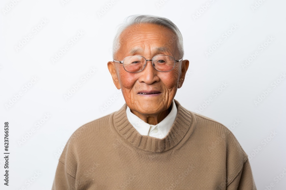 Happy asian senior man wearing eyeglasses on white background. Happy asian senior man wearing eyeglasses on white background.
