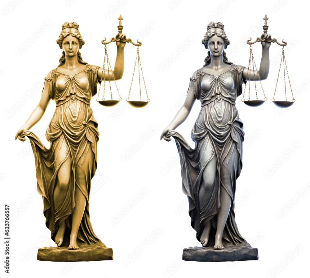 Lady Justice Themis Statue Set Isolated on Transparent Background - Generative AI
