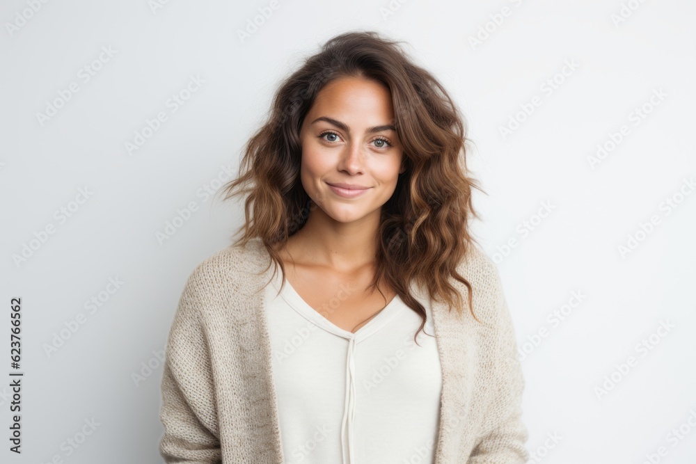 Portrait of a beautiful young woman with long curly hair on a white background Portrait of a beautiful young woman with long curly hair on a white background