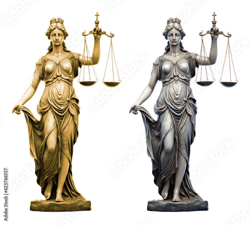 Fotografie, Tablou Lady Justice Themis Statue Set Isolated on Transparent Background - Generative A