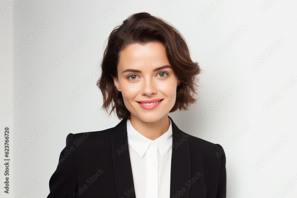 Portrait of happy smiling young business woman, over gray background. Portrait of happy smiling young business woman, over gray background.