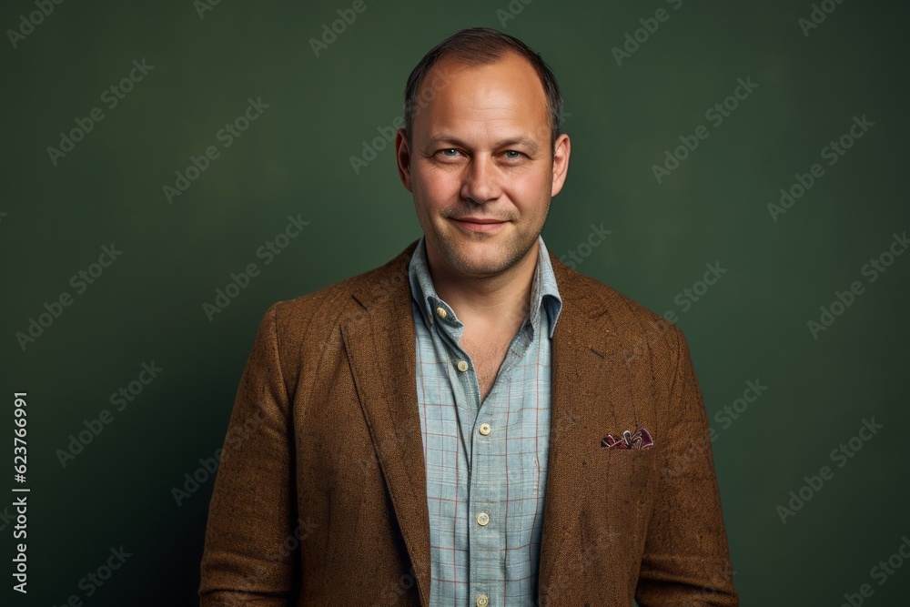 Portrait of a man in a jacket on a green background. Portrait of a man in a jacket on a green background.