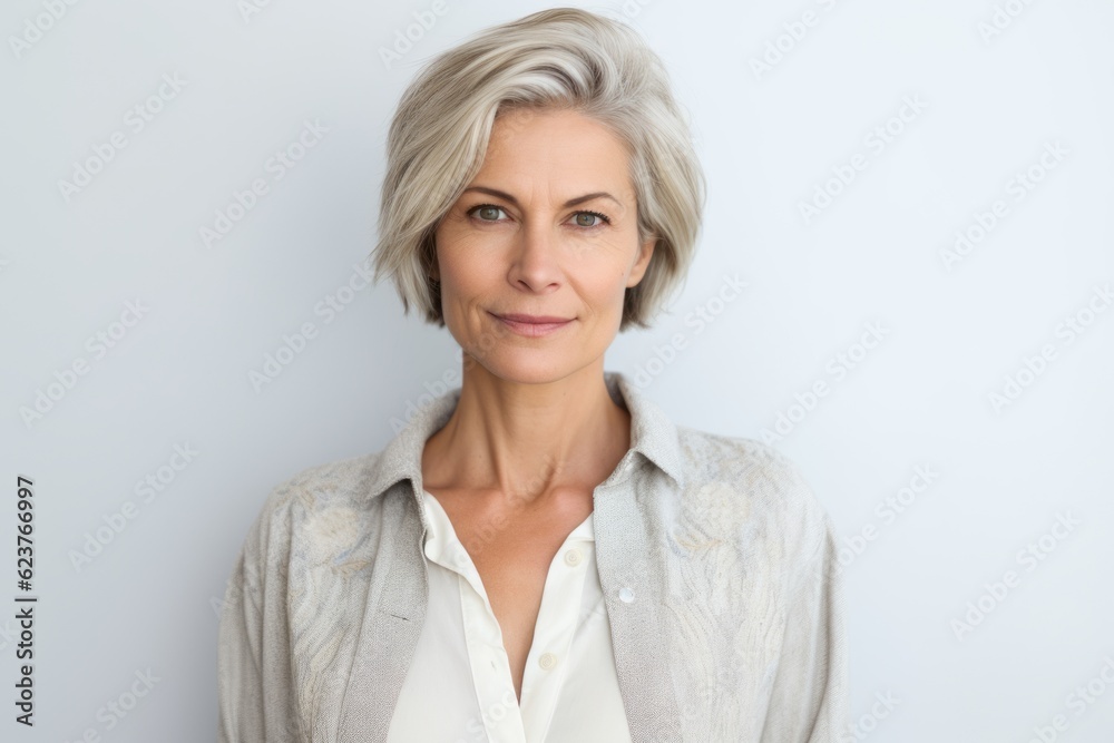 Portrait of mature businesswoman with grey hair against white background. Portrait of mature businesswoman with grey hair against white background.