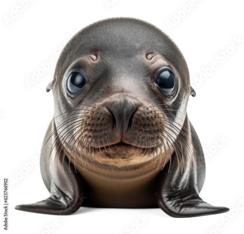 Baby Sea Lion Zoom Face Shot Isolated on Transparent Background - Generative AI  © RenZen
