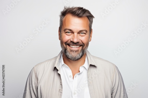 Portrait of a happy mature man looking at camera over white background © Robert MEYNER